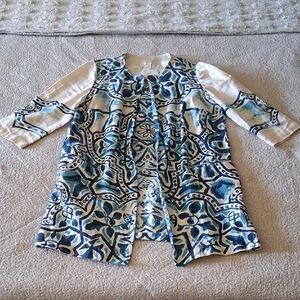 Chico's Linen Blue and White Patterned Jacket